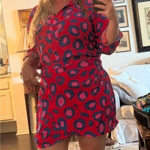 RARE Find: Red Pink Leopard-Print Shirt/Skirt combo - Women's